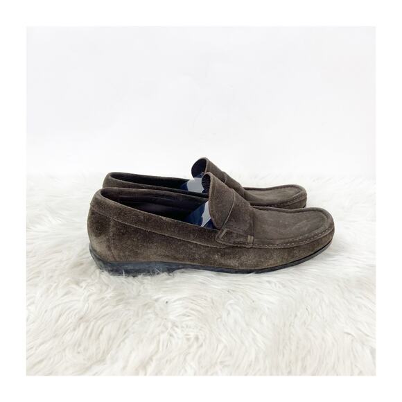 Salvatore Ferragamo Size 8 Brown Mens Suede Slip On Moc Toe Loafer Dress Shoes - Picture 2 of 11